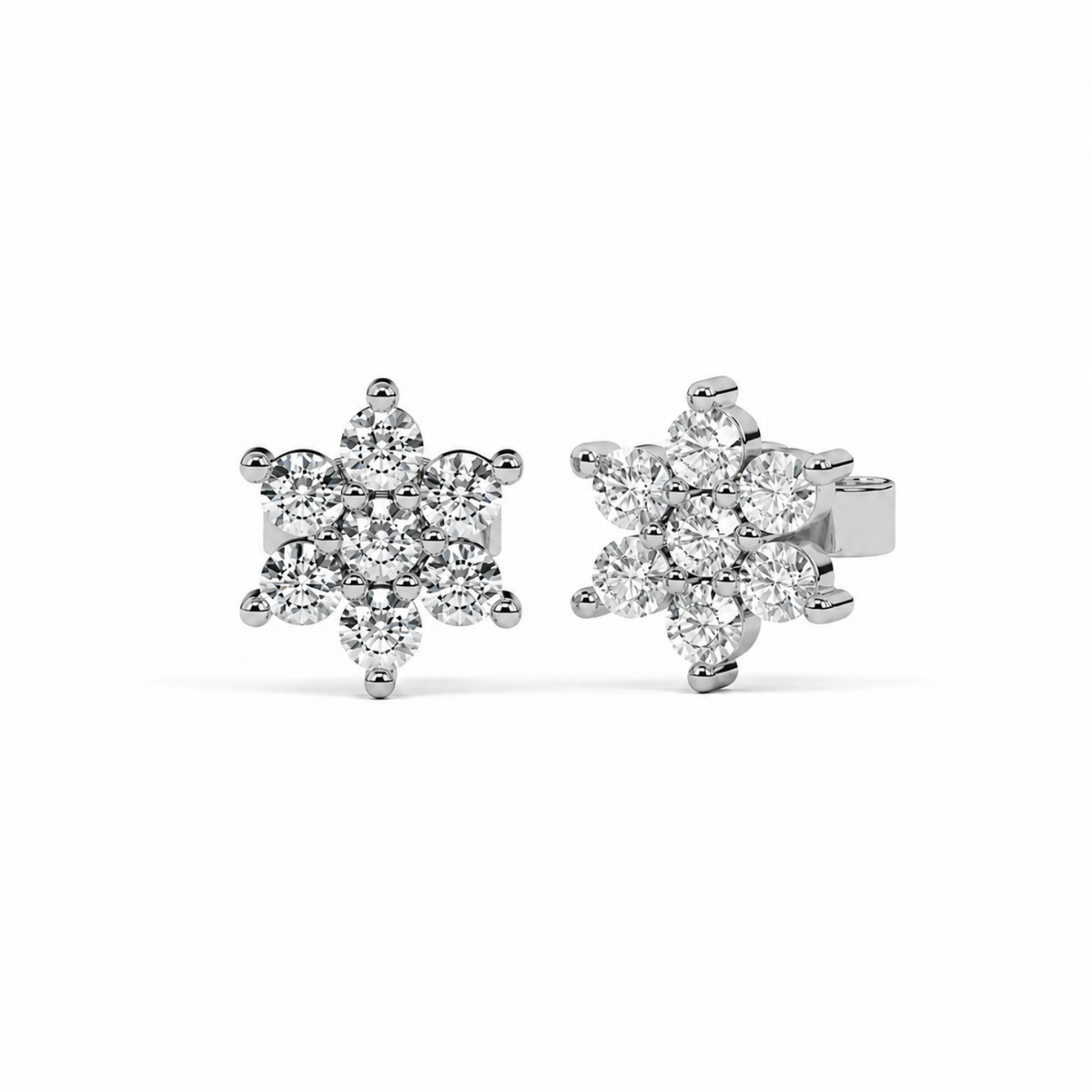 Seven Stone White Cz Floral Cluster Stud Earrings - 925 sterling silver earrings for women
