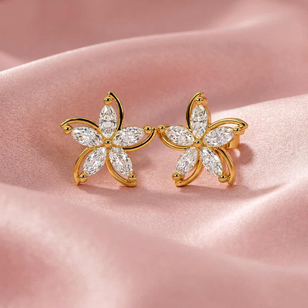 Marquise White Cz Flower Stud Earrings - 925 sterling silver earrings for women