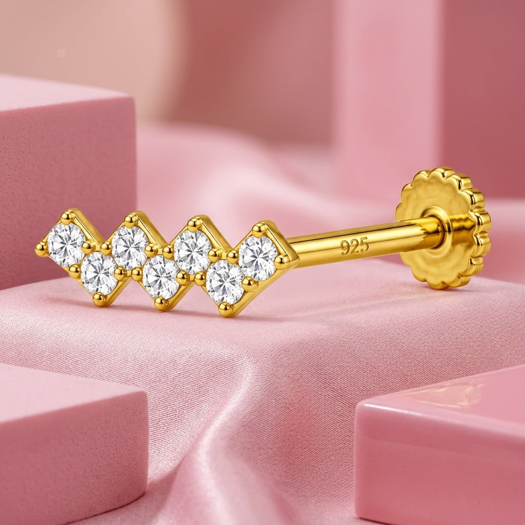 Zigzag Bar Nose Pin - close-up detail