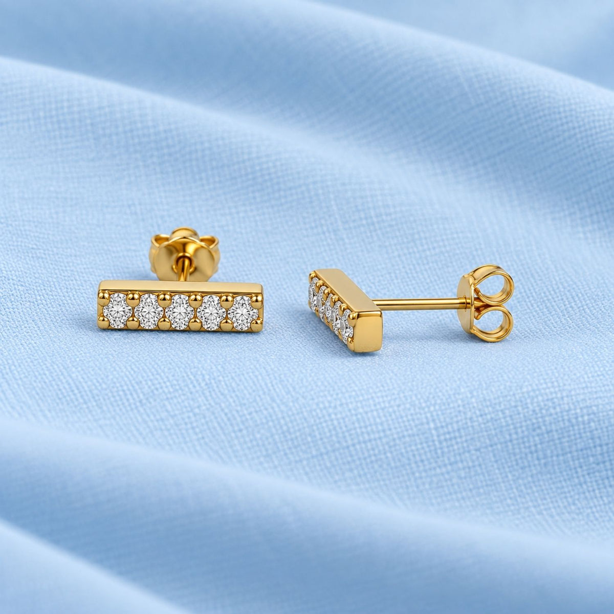 White Cz Pavé Bar Screw-Back Stud Earrings for Women - 925 Sterling Silver