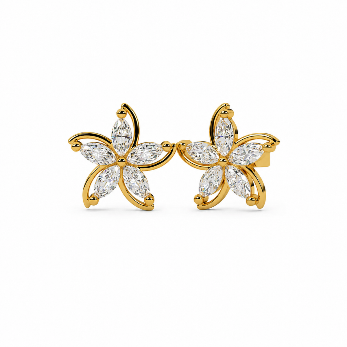 Marquise White Cz Flower Stud Earrings - 925 sterling silver earrings for women