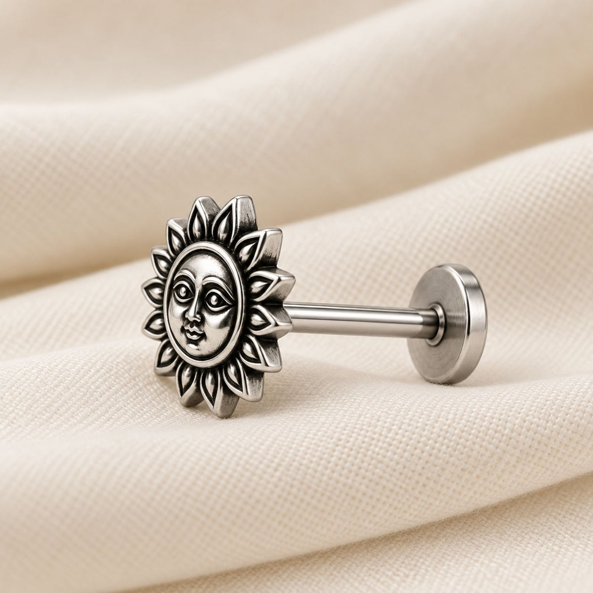 Sun Face Nose Pin for Women - 925 Sterling Silver