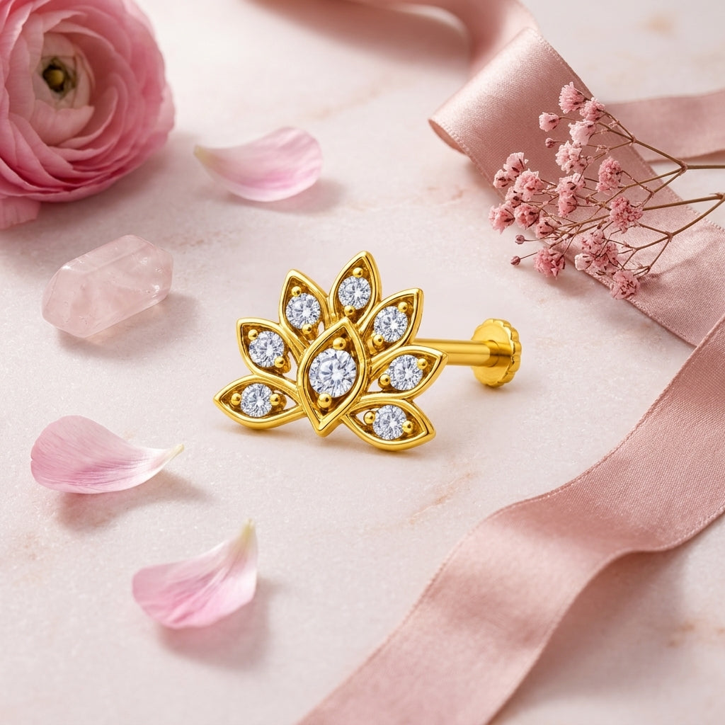 Lotus Petal Nose Pin - full length shot