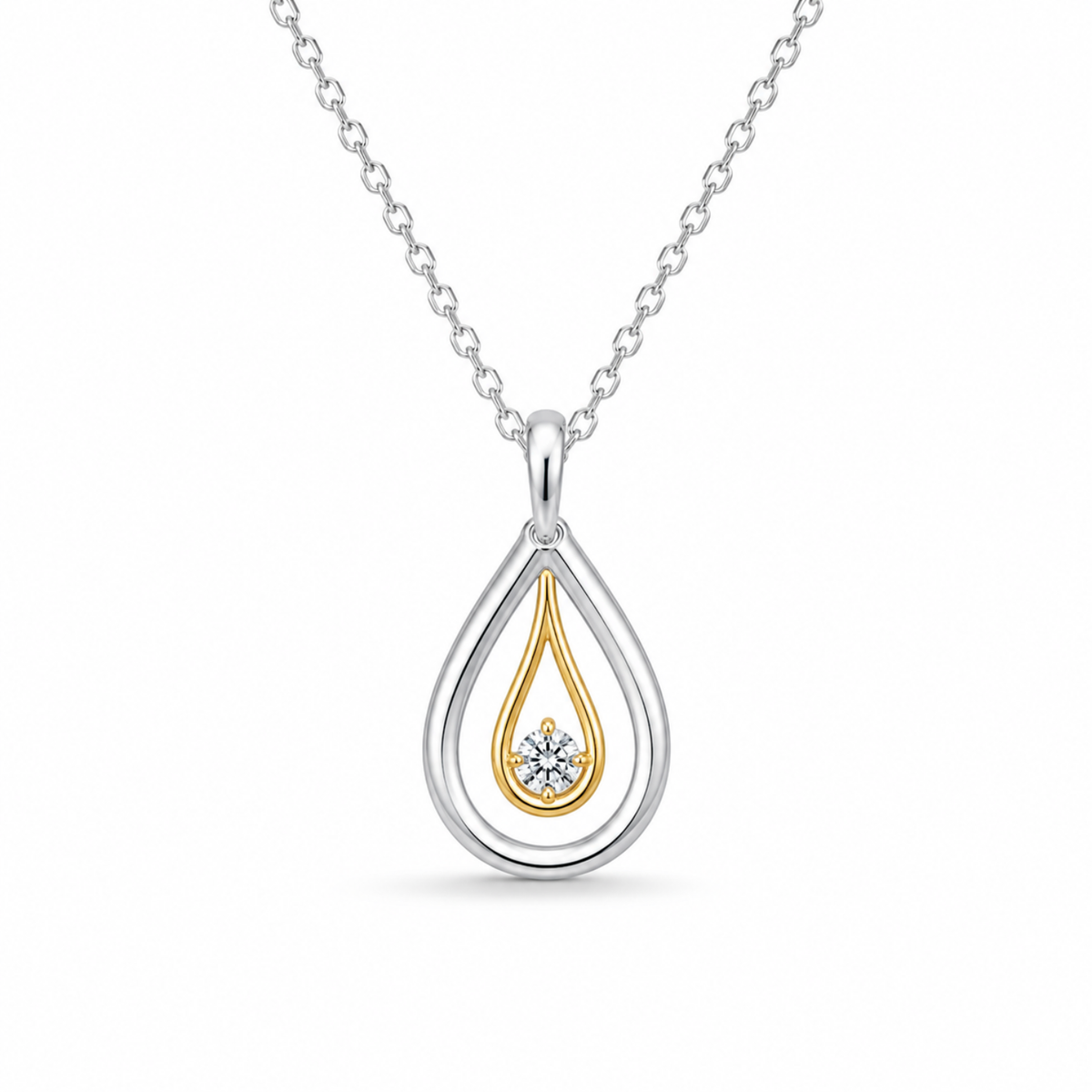 Teardrop Halo White Cz Pendant Necklace - 925 sterling silver pendant necklace for women