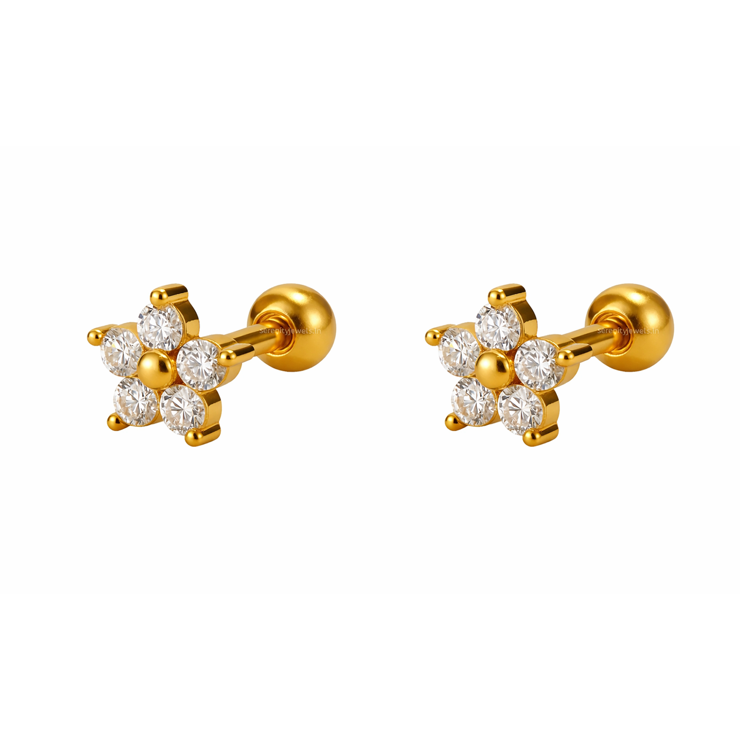 Flower Stud White Cz Floral Earrings – Sterling Silver