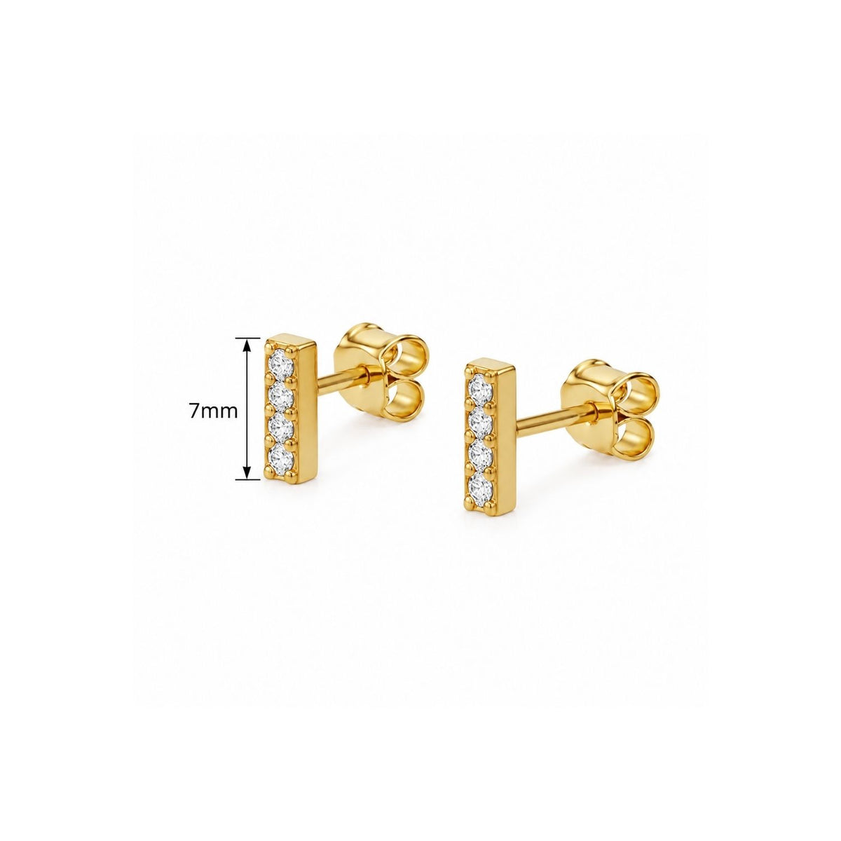 White Cz Pavé Bar Screw-Back Stud Earrings for Women - 925 Sterling Silver