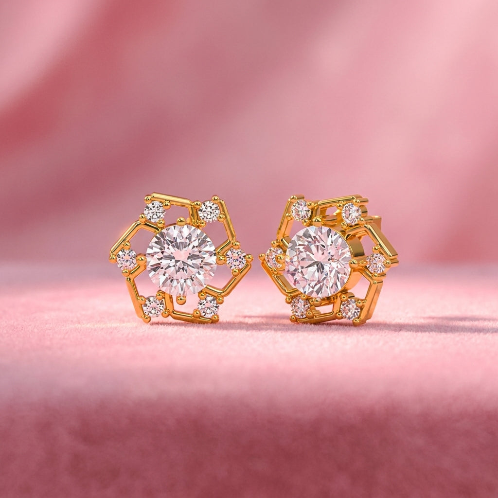 Hexagon Halo White Cz Solitaire Stud Earrings - 925 sterling silver earrings for women