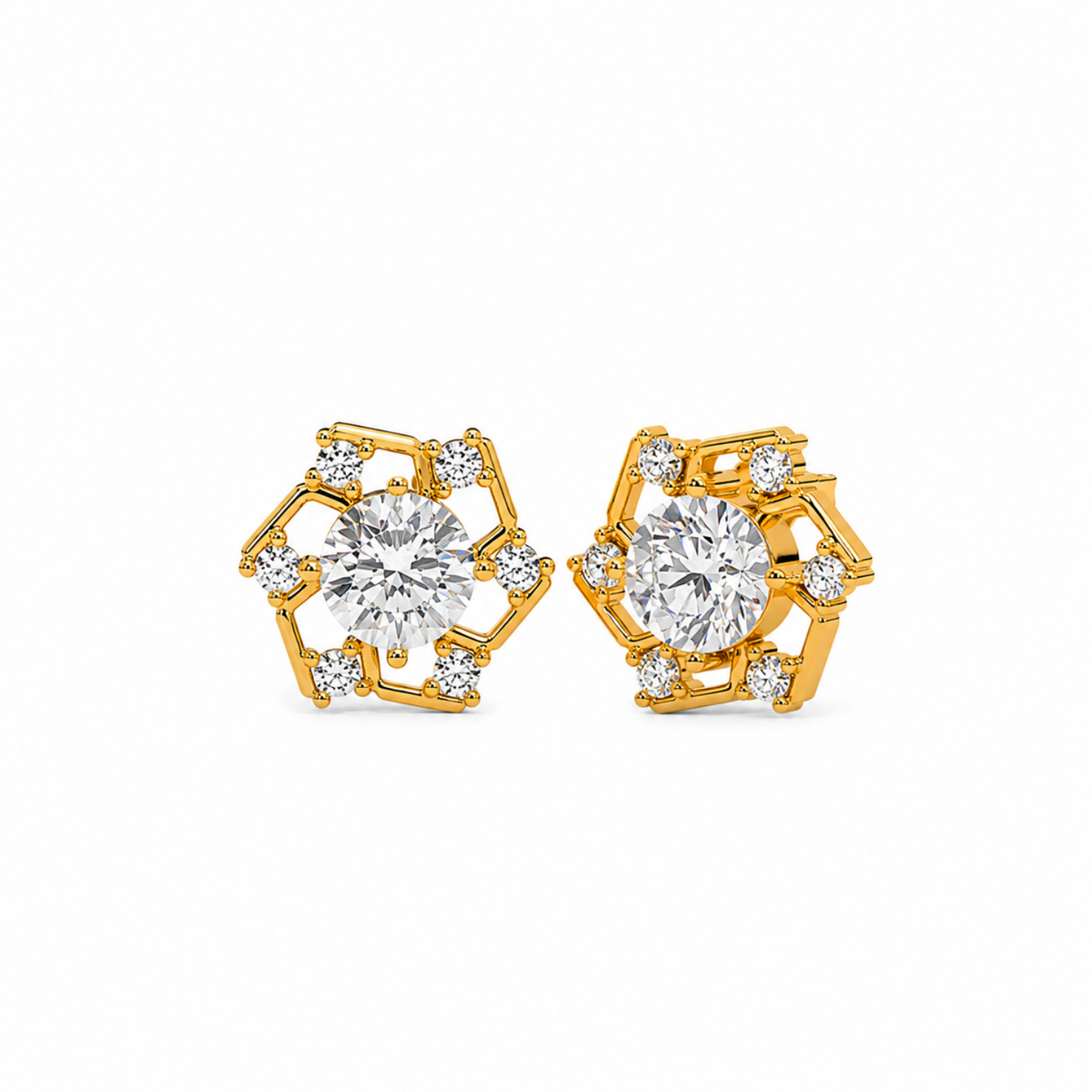 Hexagon Halo White Cz Solitaire Stud Earrings - 925 sterling silver earrings for women