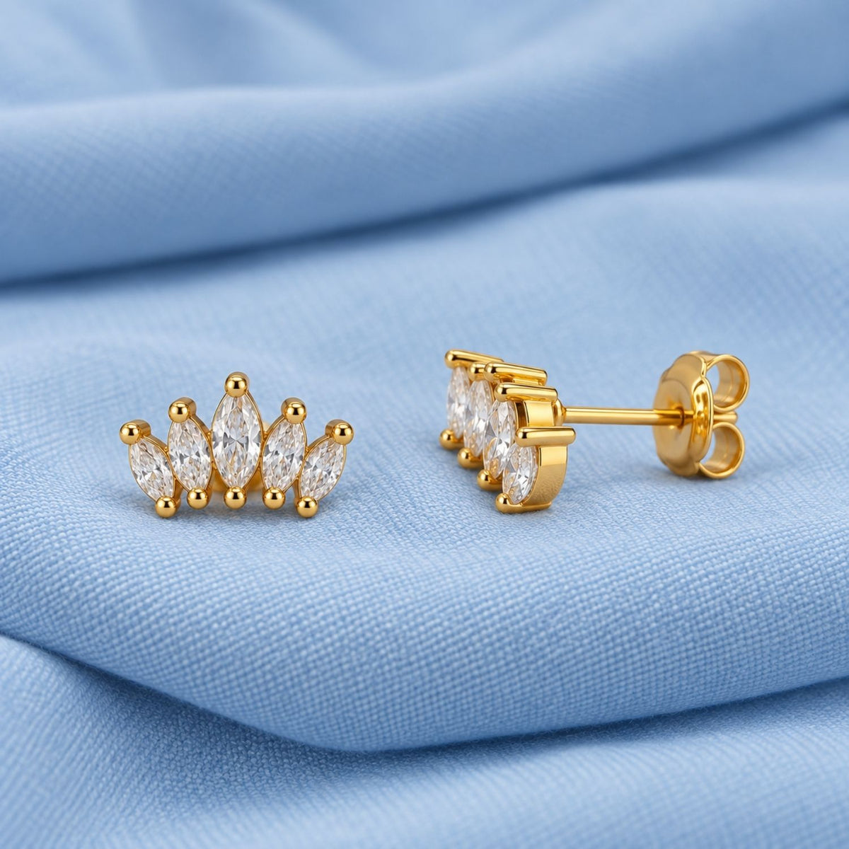 Marquise White Cz Tiara Crown Screw-Back Stud Earrings for Women - 925 Sterling Silver