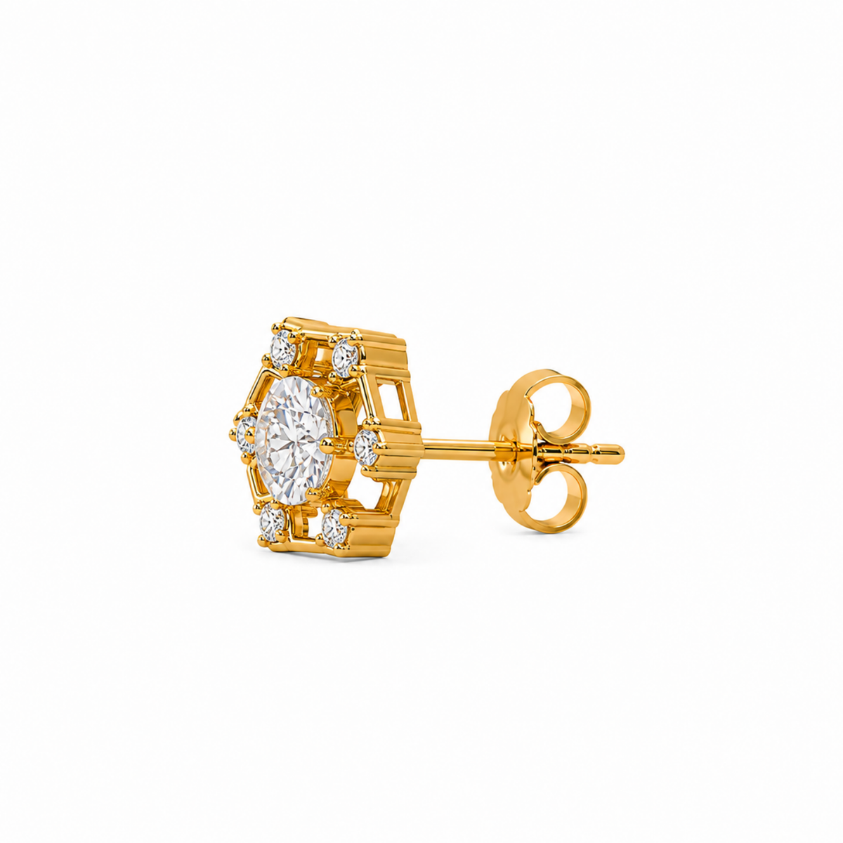 Hexagon Halo White Cz Solitaire Stud Earrings - 925 sterling silver earrings for women