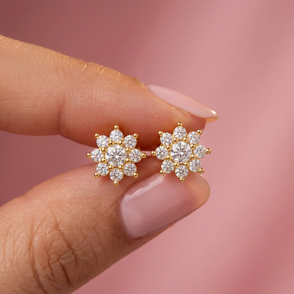 Starburst White Cz Flower Stud Earrings - 925 sterling silver earrings for women