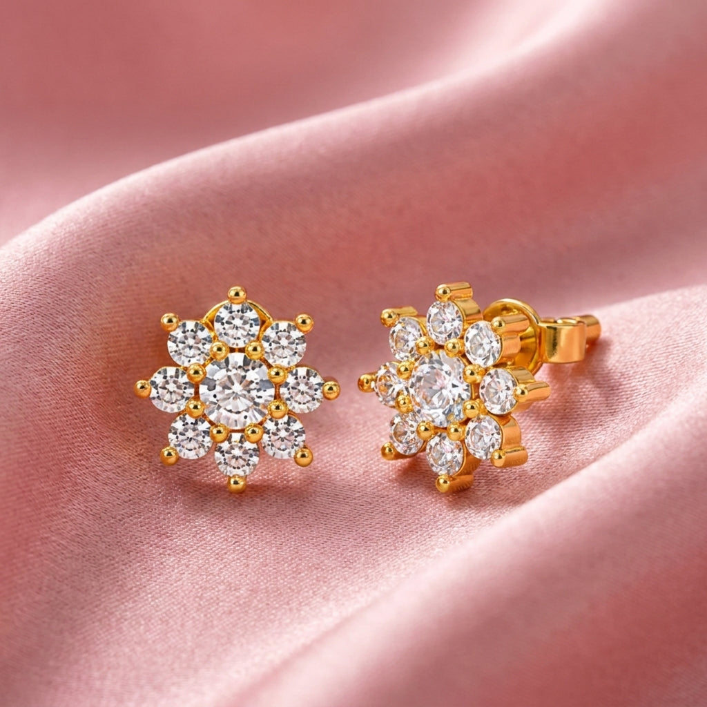Starburst White Cz Flower Stud Earrings - 925 sterling silver earrings for women