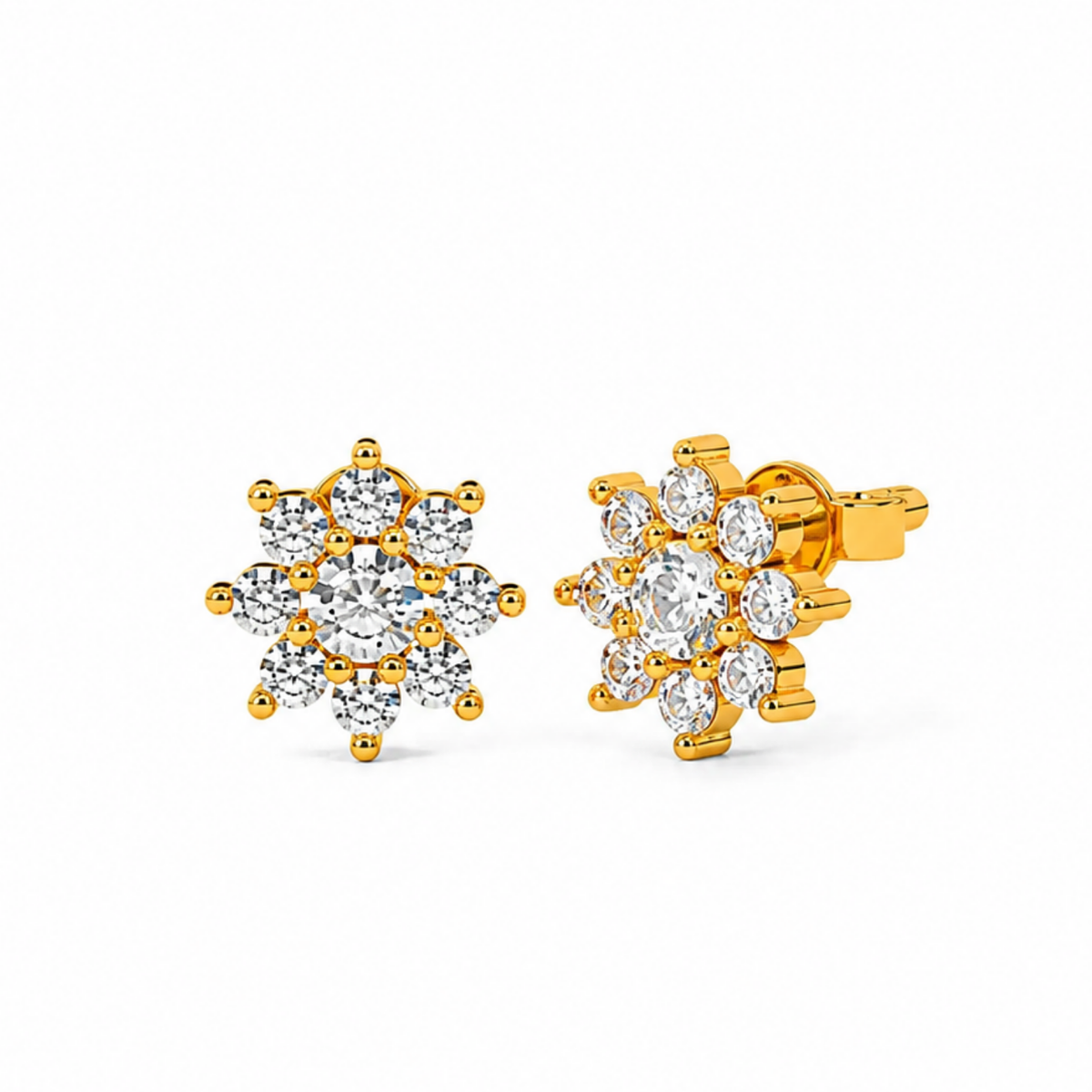 Starburst White Cz Flower Stud Earrings - 925 sterling silver earrings for women