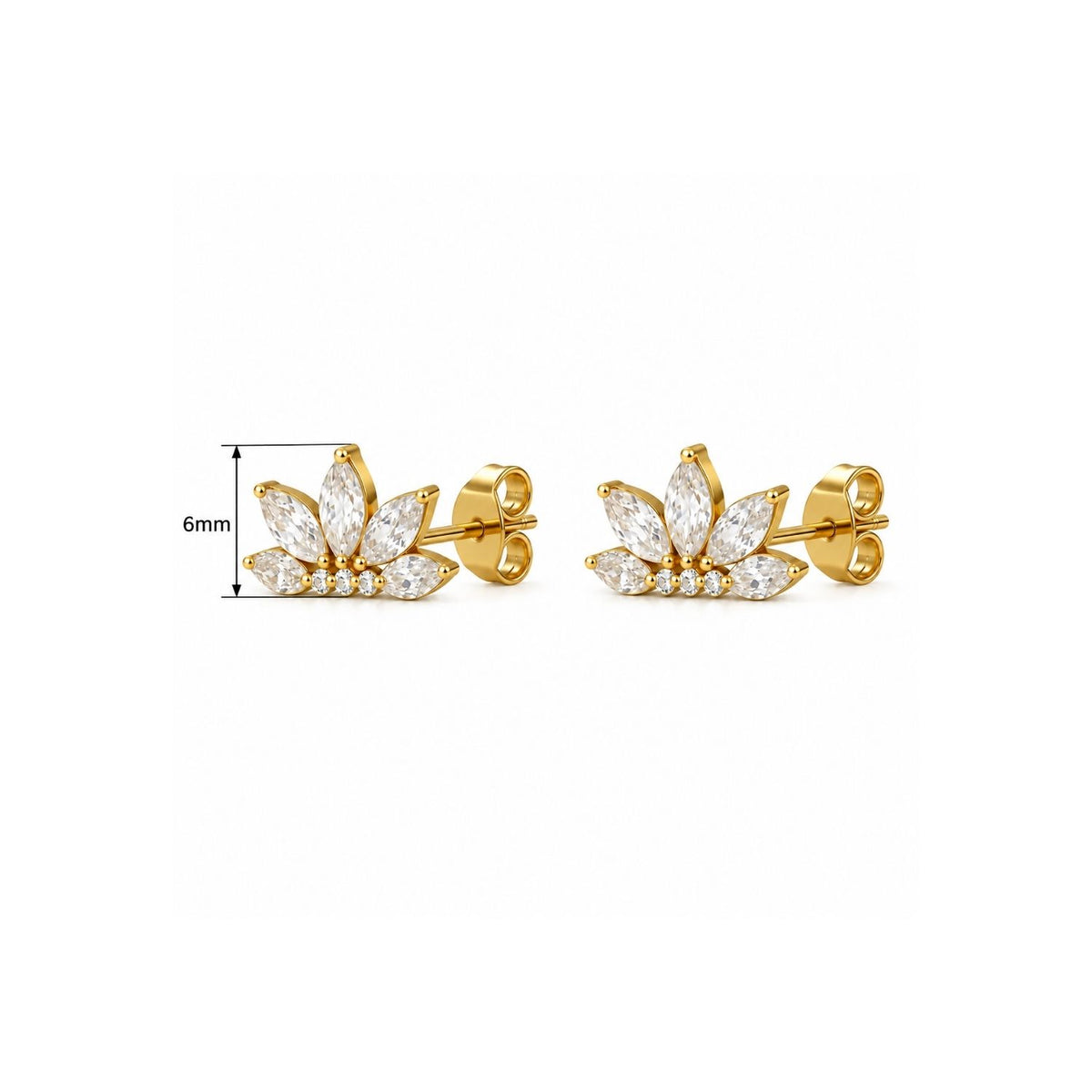 Marquise White Cz Lotus Crown Flat-Back Stud Earrings for Women - 925 Sterling Silver