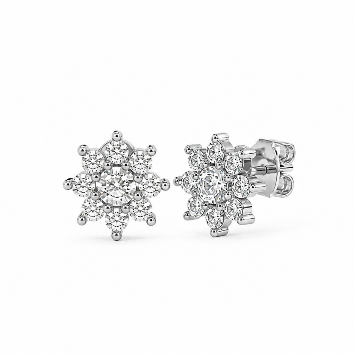 Starburst White Cz Flower Stud Earrings - 925 sterling silver earrings for women