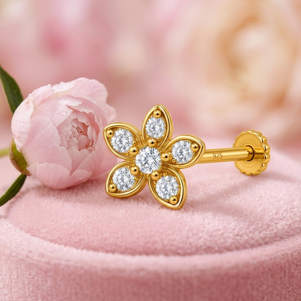 Six Petal Marquise Nose Pin - back view with clasp