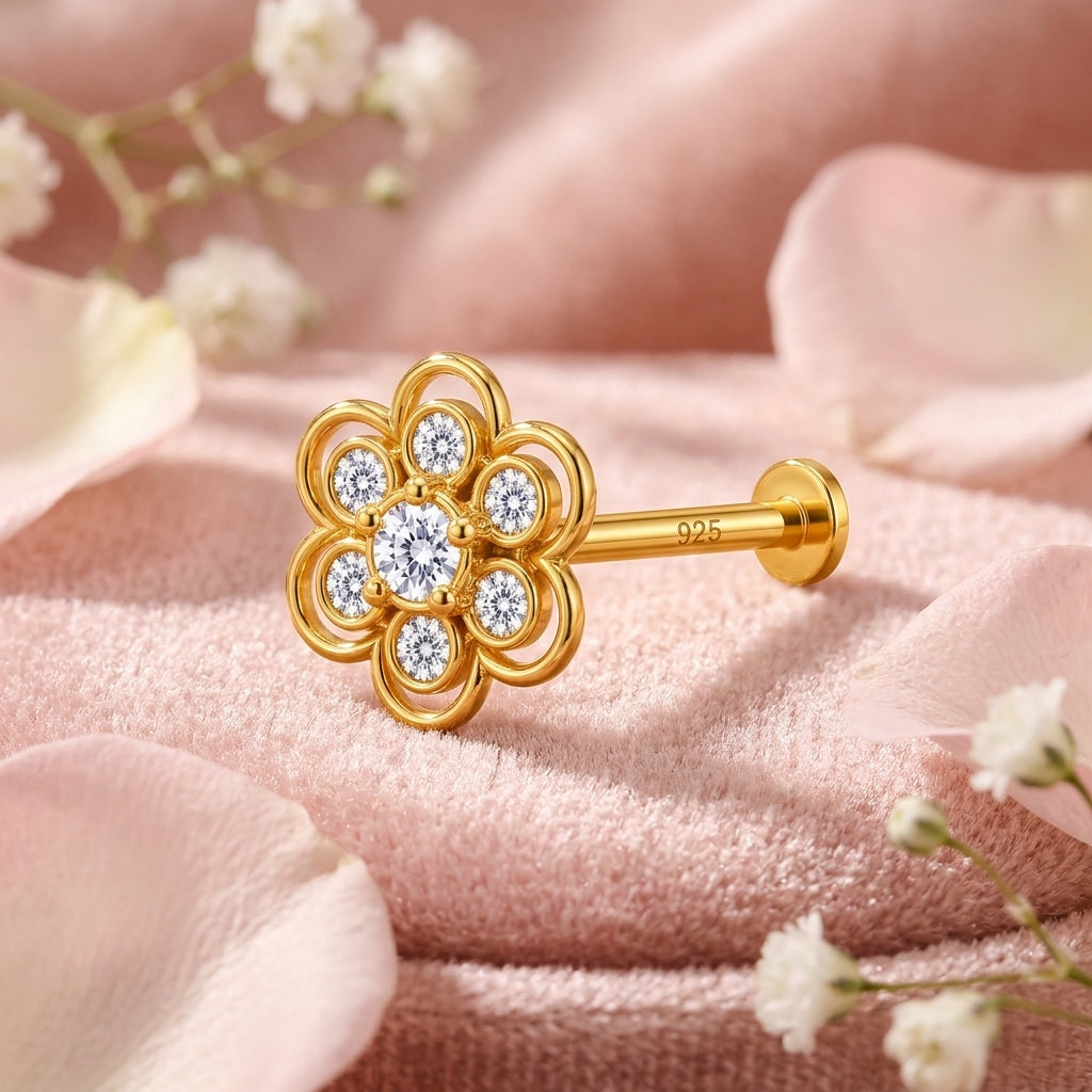 Double Layer Rosette Nose Pin - close-up detail