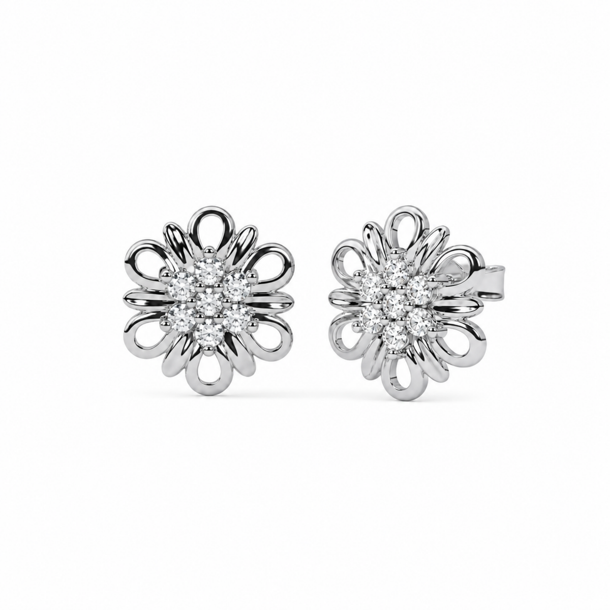 Openwork Petal White Cz Flower Stud Earrings - 925 sterling silver earrings for women