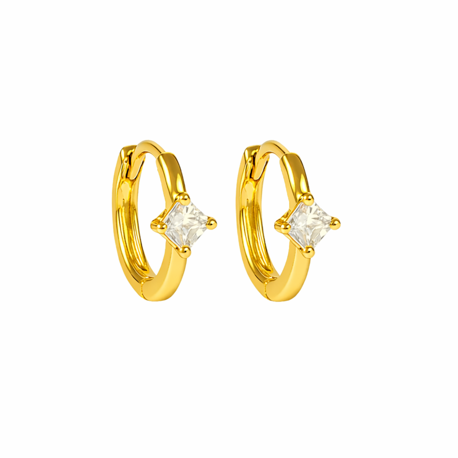 Princess Solitaire White Cz Hoop Earrings – Sterling Silver