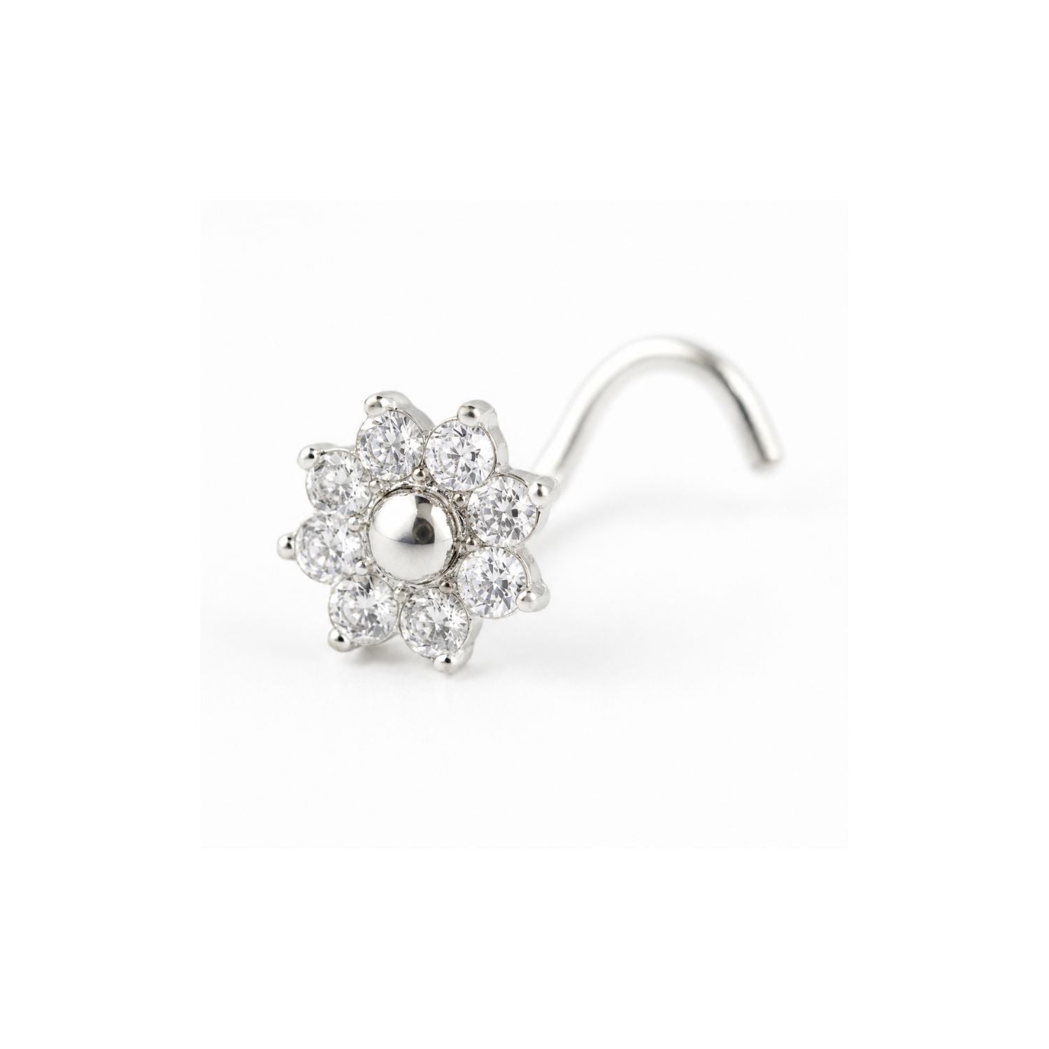 Sunflower Gold Bead CZ Nose Pin 925 Sterling Silver