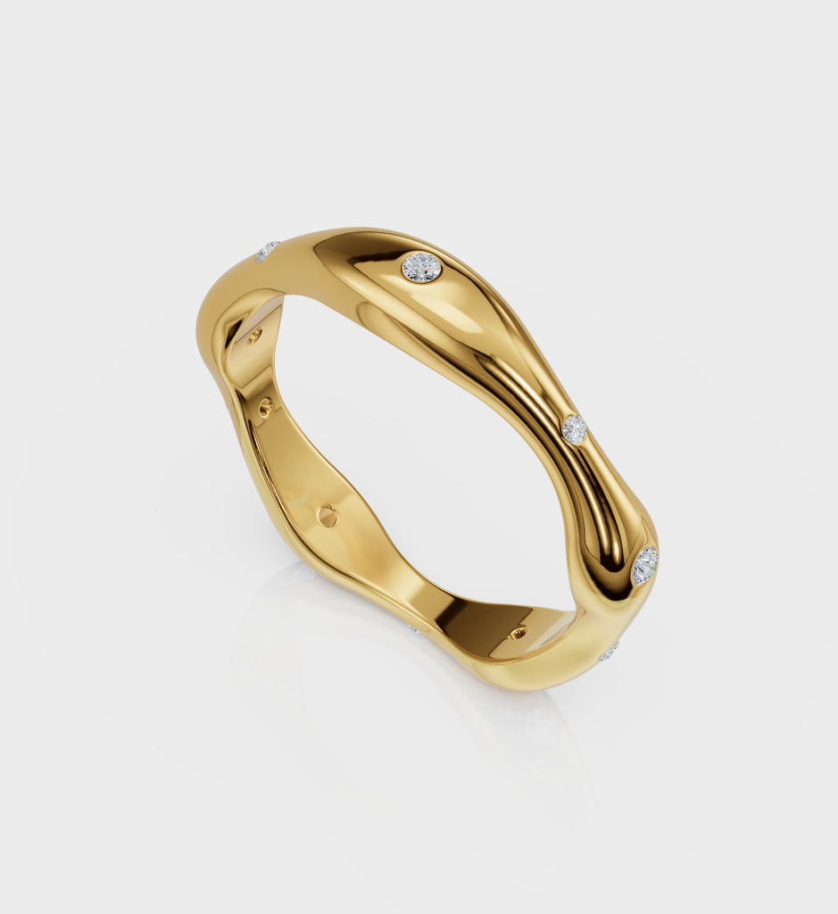 Studded Wave Ring - 925 Sterling Silver Gold Plated