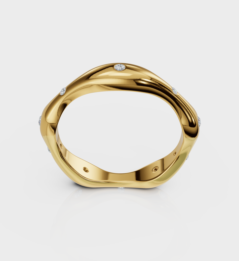 Studded Wave Ring - 925 Sterling Silver Gold Plated