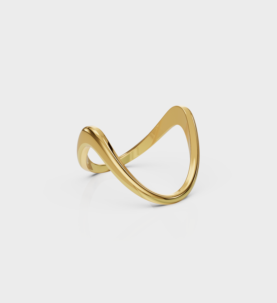 V Shaped Ring - 925 Sterling Silver Gold Plated
