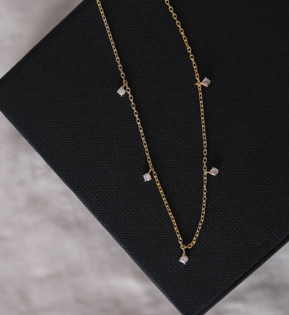 Drop Diamond Necklace - 925 Sterling Silver Gold Plated
