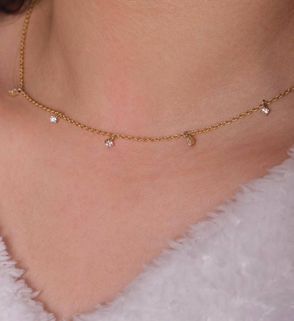Drop Diamond Necklace - 925 Sterling Silver Gold Plated