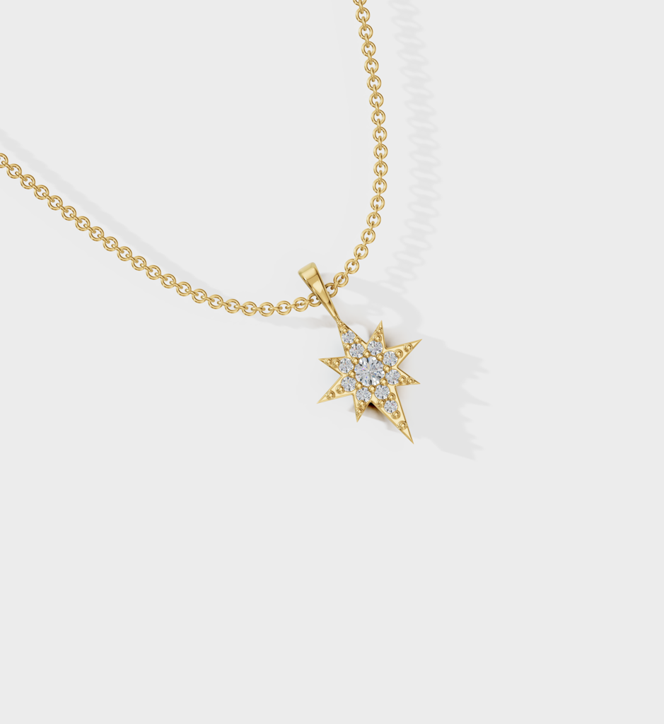 Studded North Star Necklace - 925 Sterling Silver Gold Plated