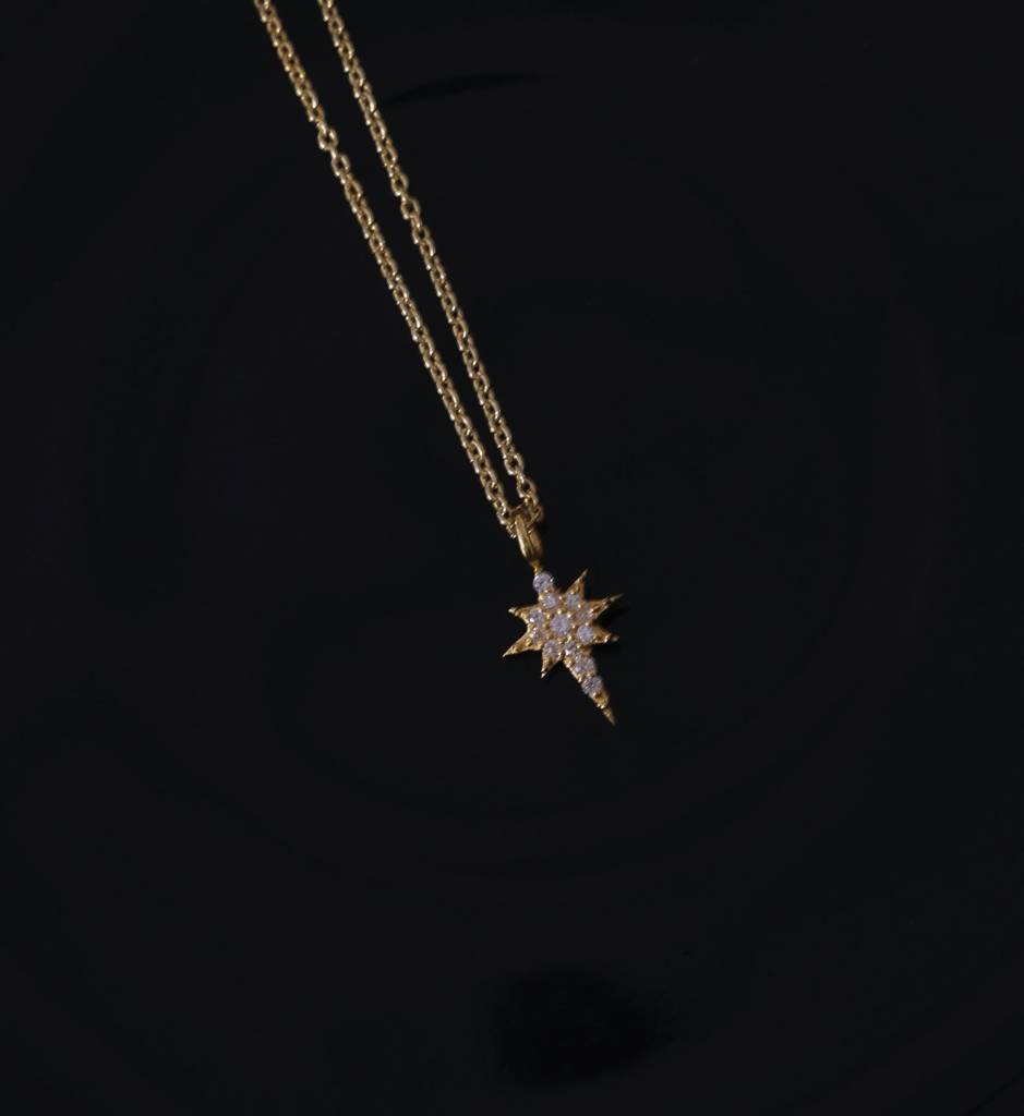 Studded North Star Necklace - 925 Sterling Silver Gold Plated