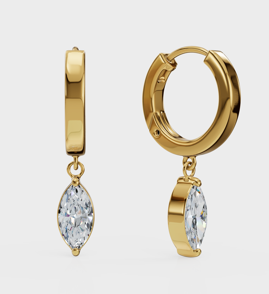 Marquise Drop Huggie - 925 Sterling Silver Gold Plated