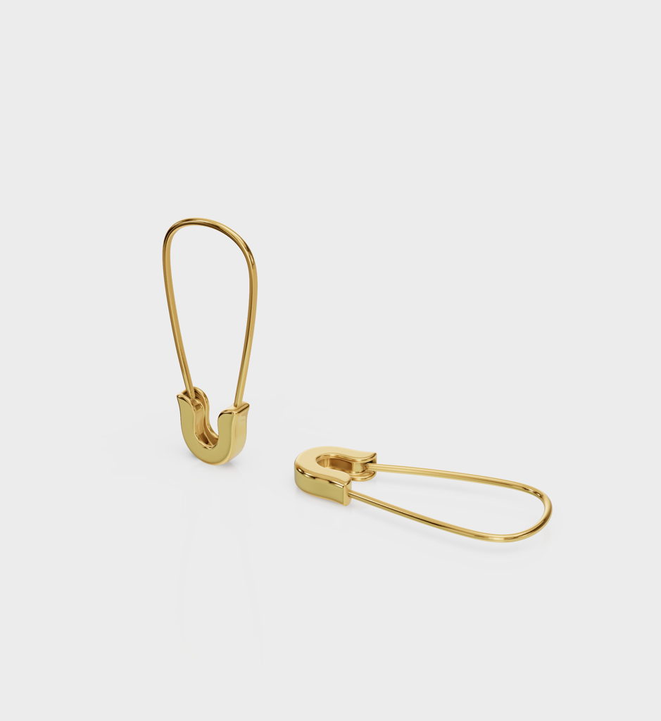 Safety Pin Earrings - 925 Sterling Silver Gold Plated