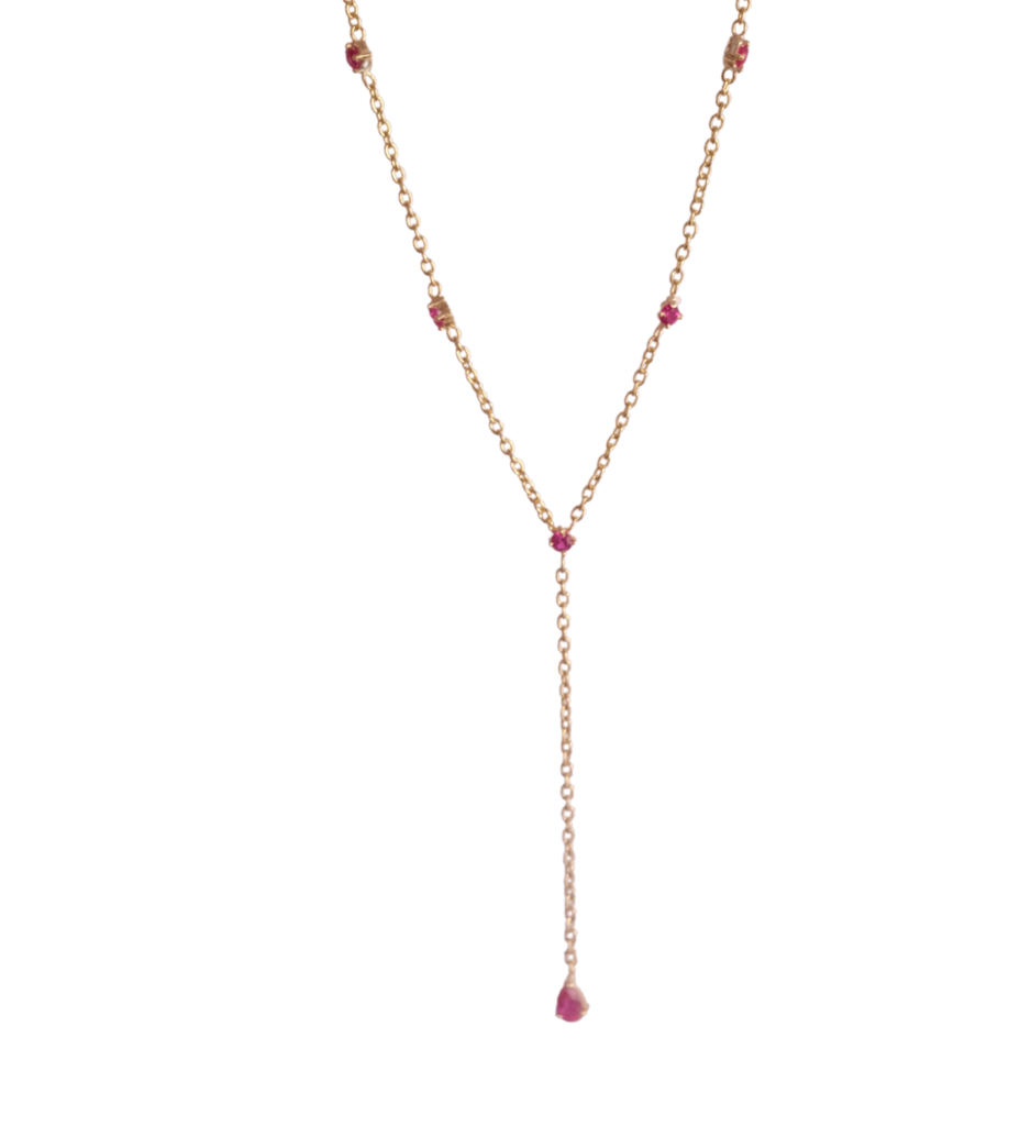 Ruby Lariat Necklace - 925 Sterling Silver Gold Plated