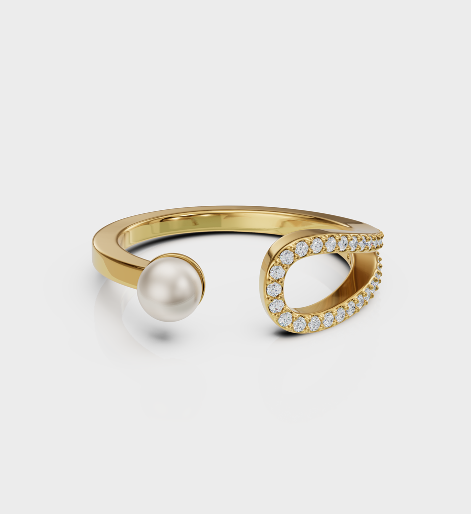 Pearl Clutch Ring - 925 Sterling Silver Gold Plated