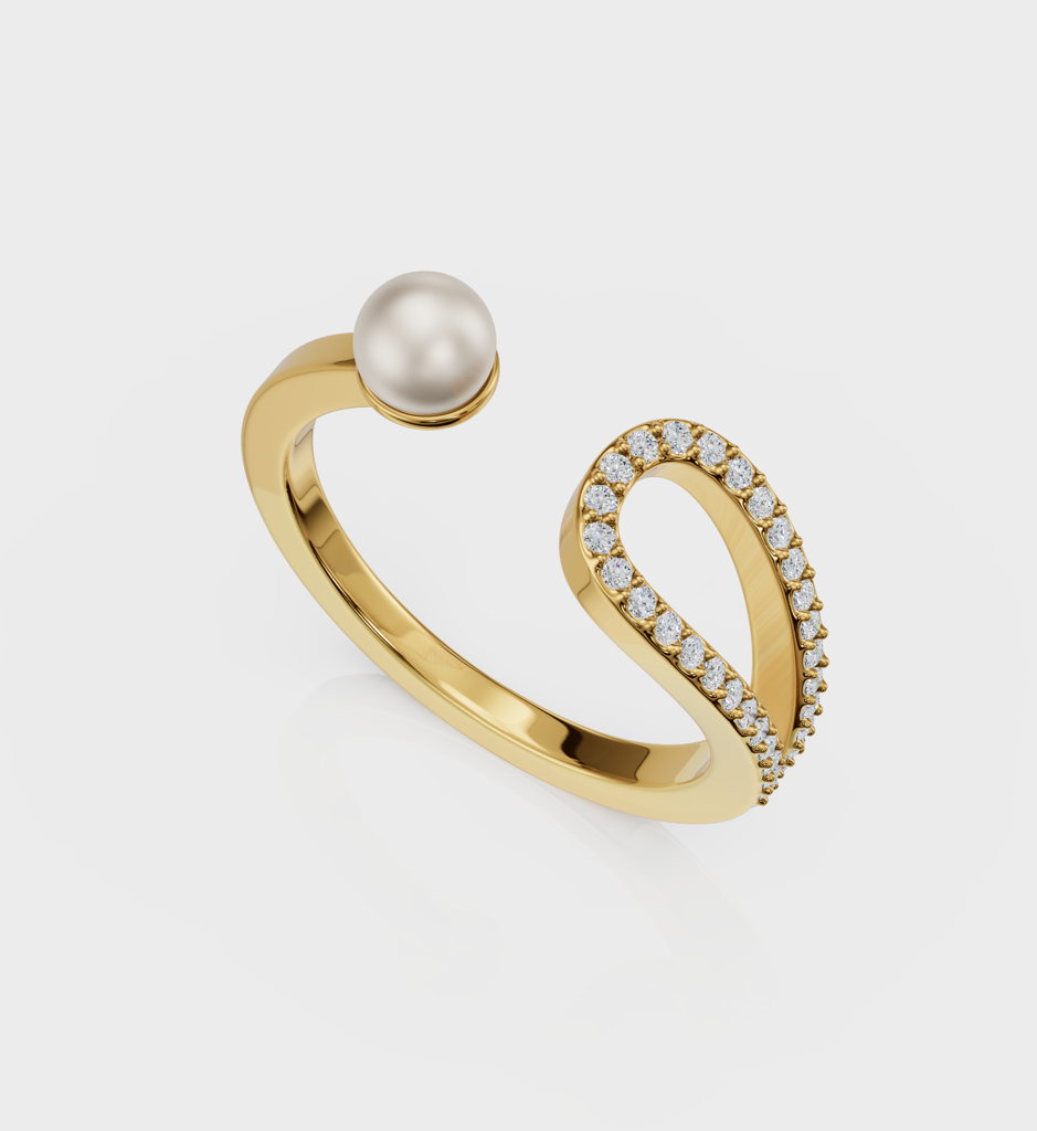 Pearl Clutch Ring - 925 Sterling Silver Gold Plated