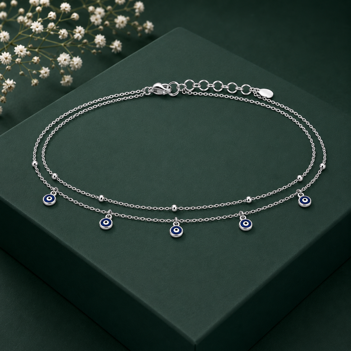 Blue Evil Eye Double Layer Anklet worn