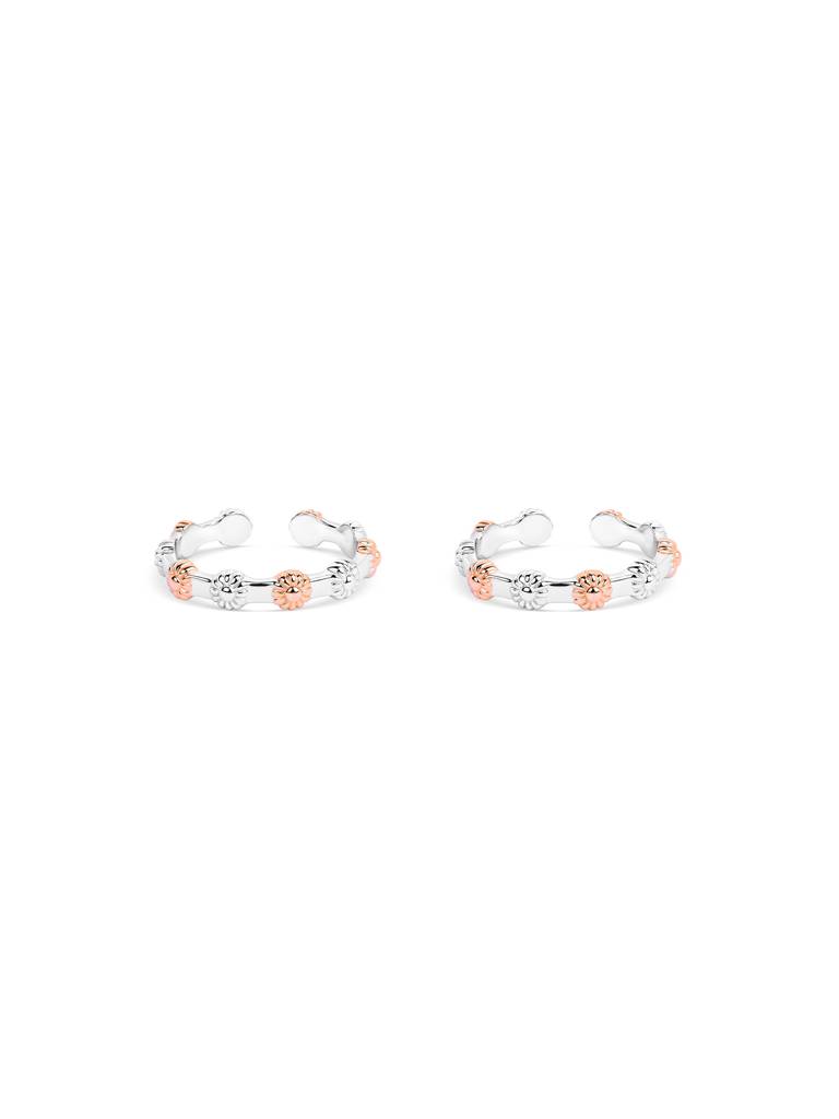 Dual-Tone Floral Silver Toe Ring - 925 Sterling Silver