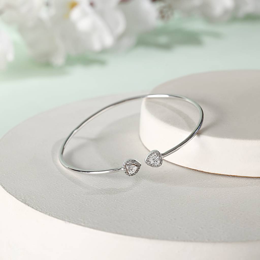 Heart To Heart Teen's Bangle - 925 Sterling Silver Hypoallergenic