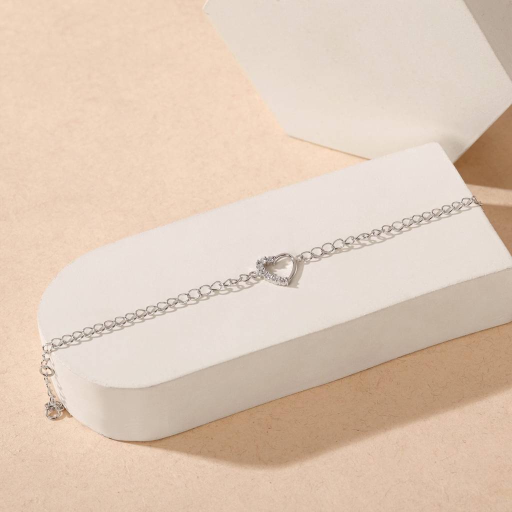 Heart With Amethyst Stone Bracelet For Kids & Girls - 925 Sterling Silver Hypoallergenic