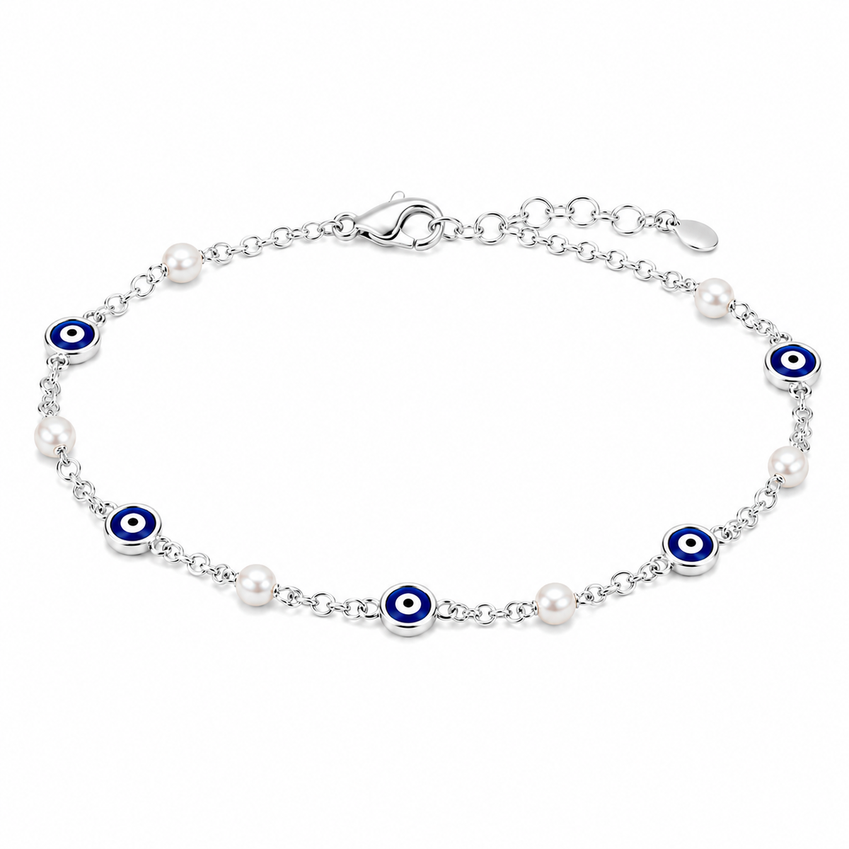 Blue Evil Eye and Pearl Bracelet