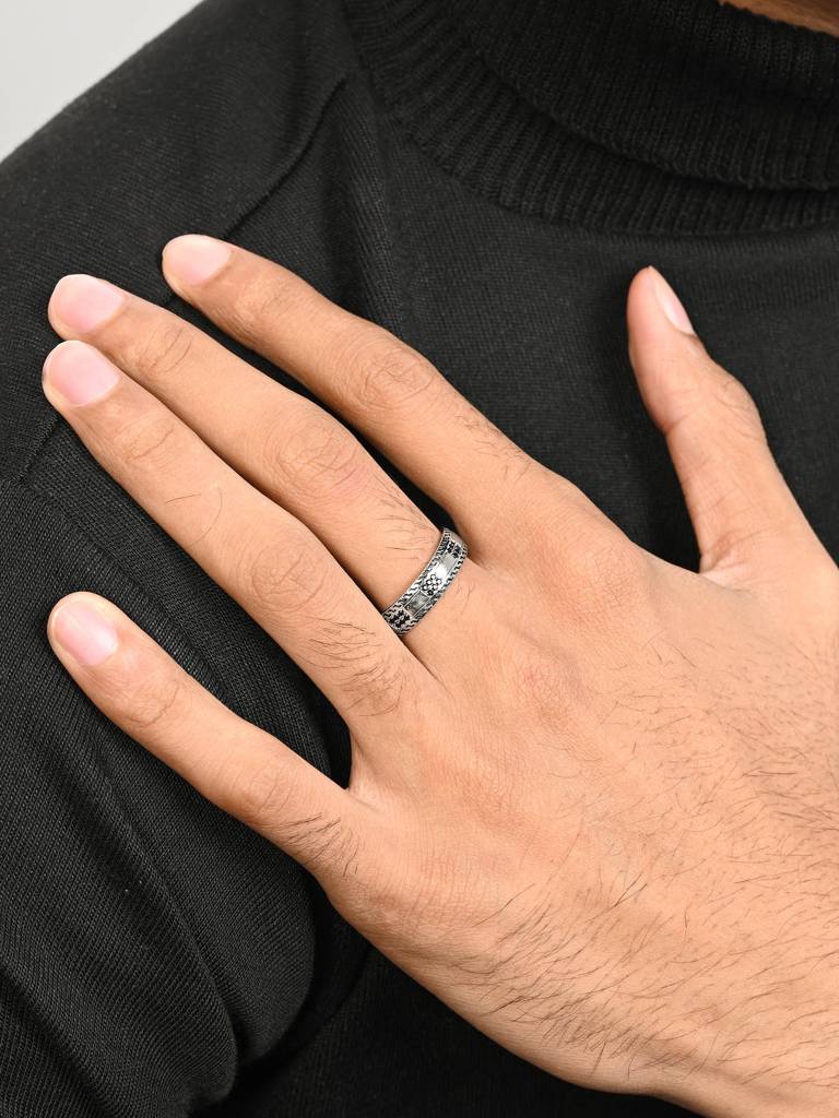 Gridline Textured Silver Ring - 925 Sterling Silver