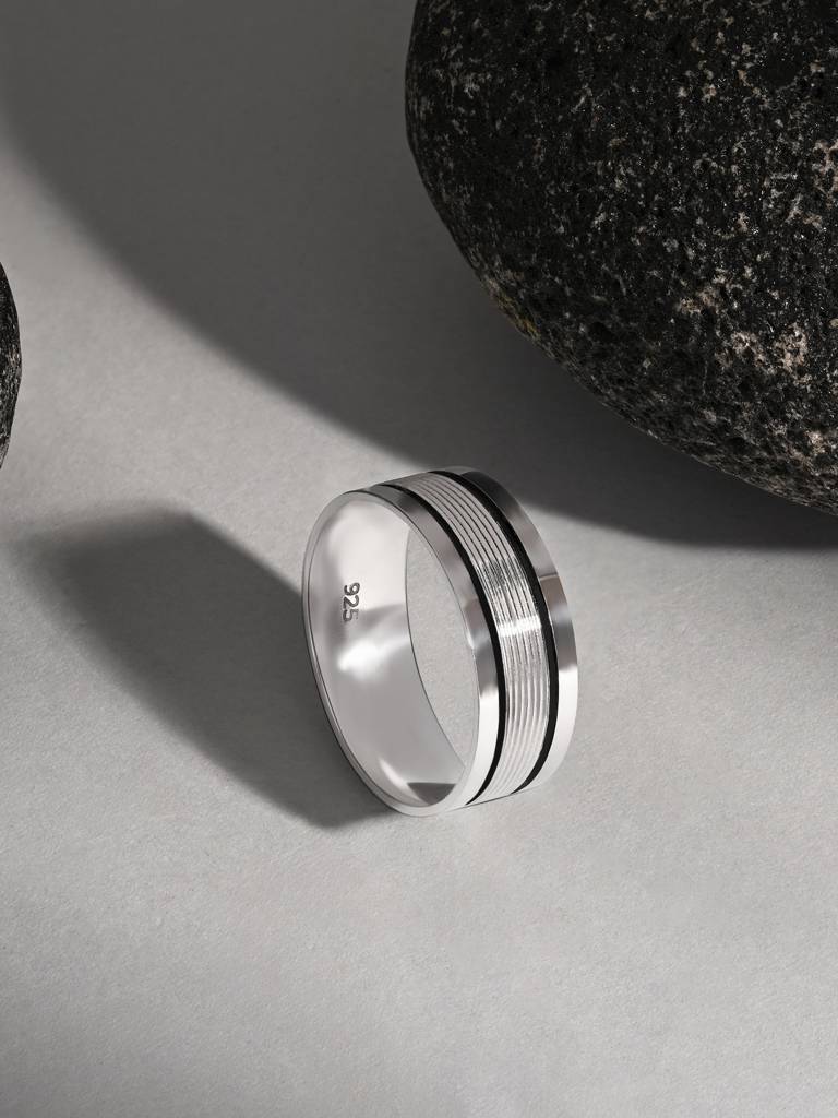 Linear Groove Silver Ring - 925 Sterling Silver