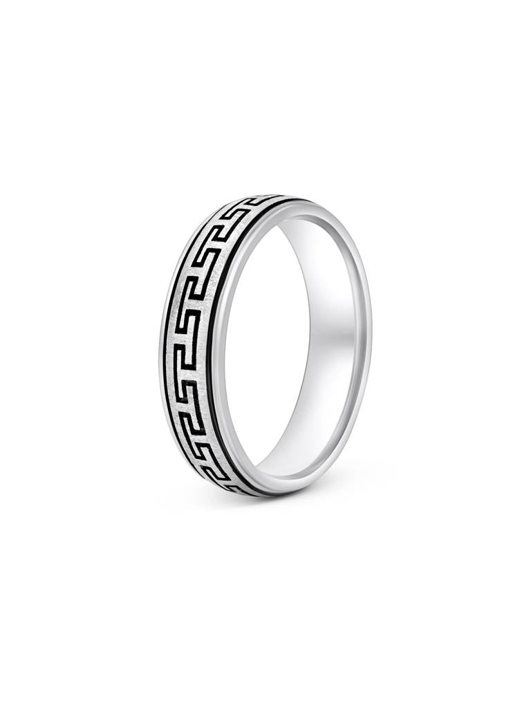 Greek Key Silver Band Ring - 925 Sterling Silver