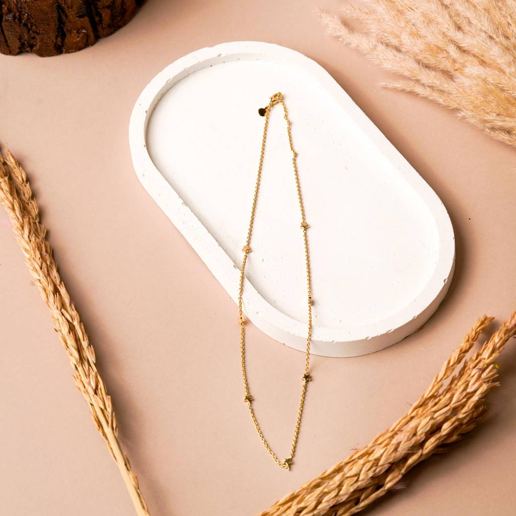 Gold Star Chain 16" For Kids & Girls - 925 Sterling Silver Gold Plated