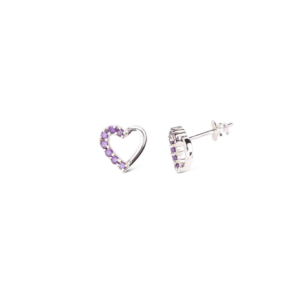Sparkle Heart Screw Back Earrings - 925 Sterling Silver Hypoallergenic