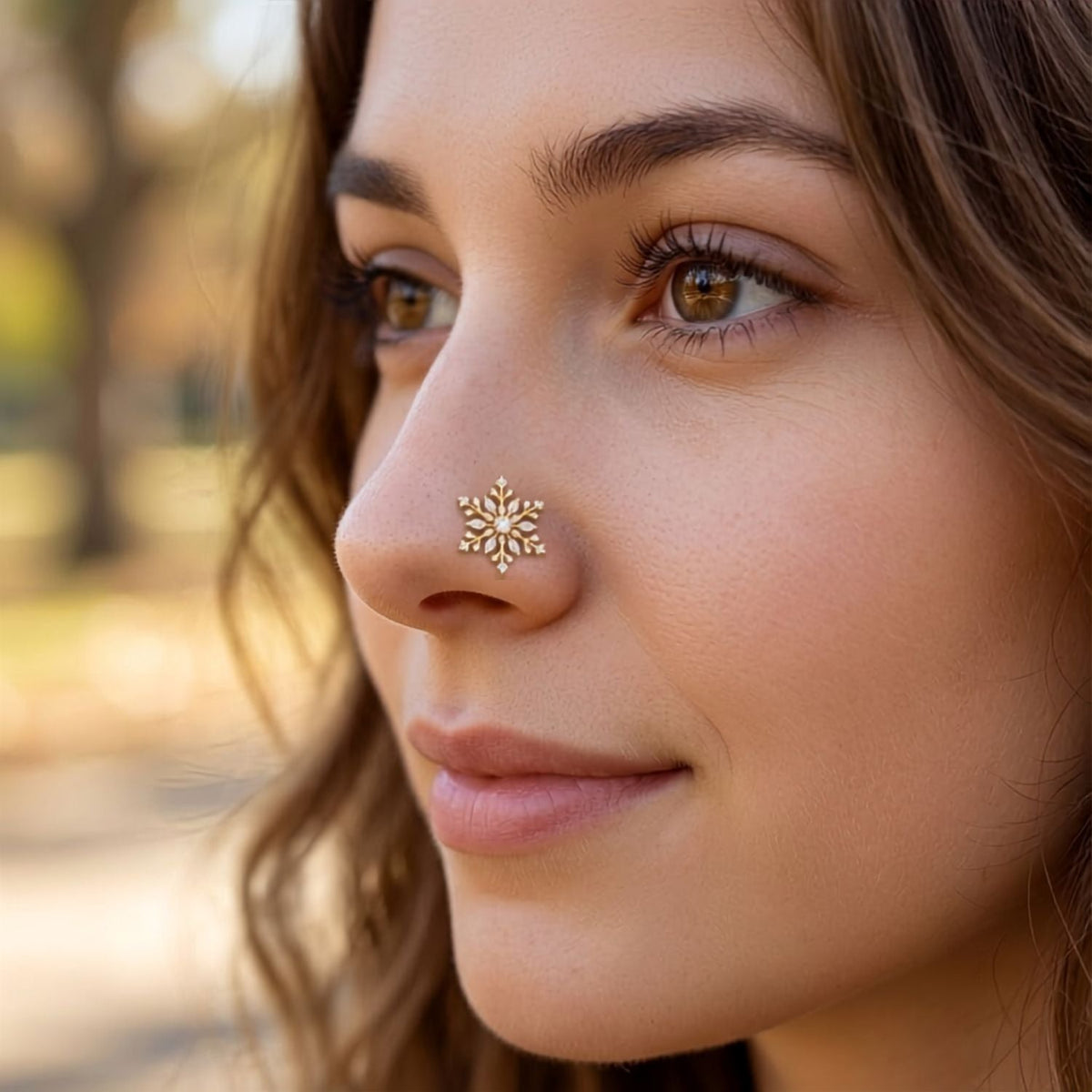 Snowflake Nose Pin II - back view with clasp