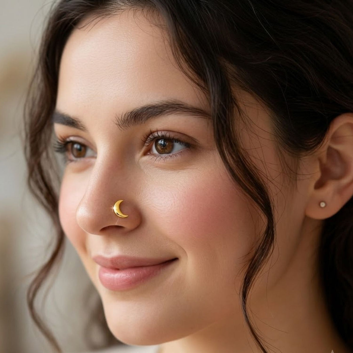 Minimalist Crescent Moon Nose Pin - 925 Sterling Silver