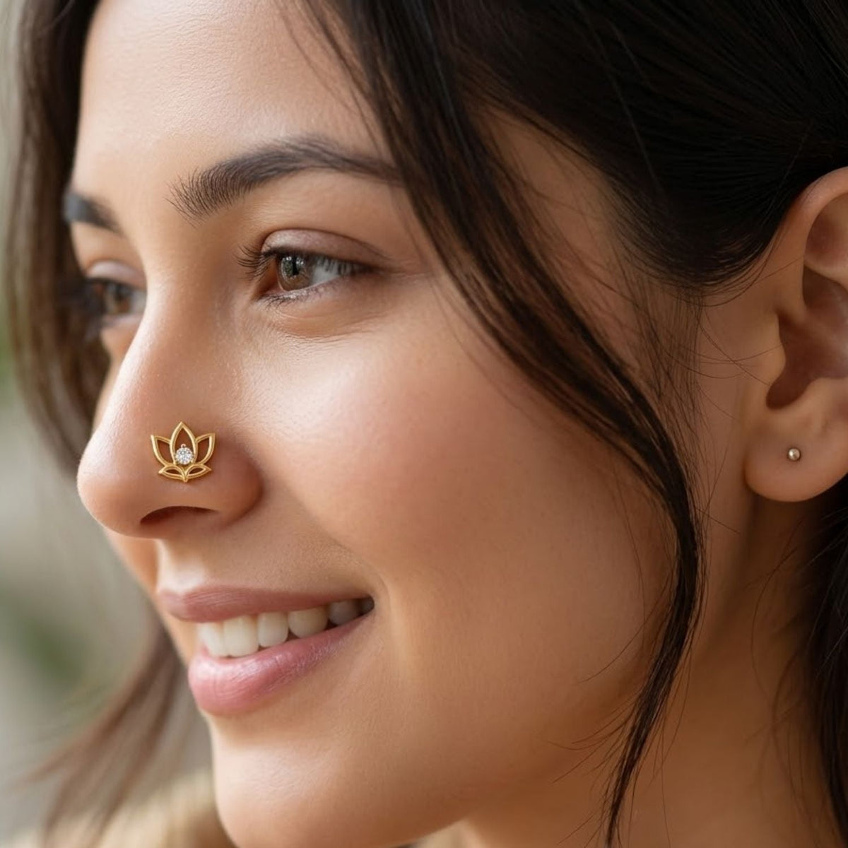 Lotus Nose Pin - 925 Sterling Silver