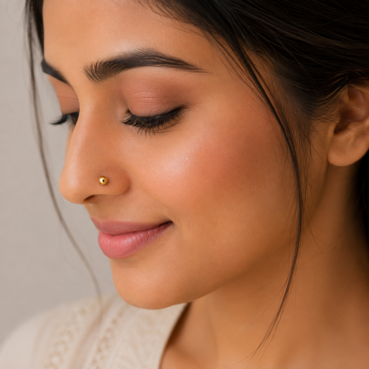 Classic Gold Ball Nose Pin - side view in 925 sterling silver